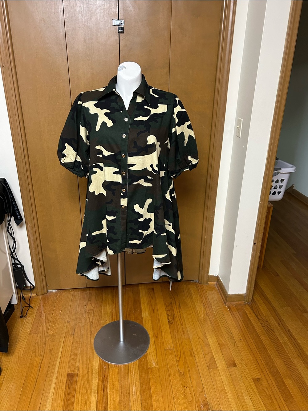 Camo High-Low Button-Up Dress